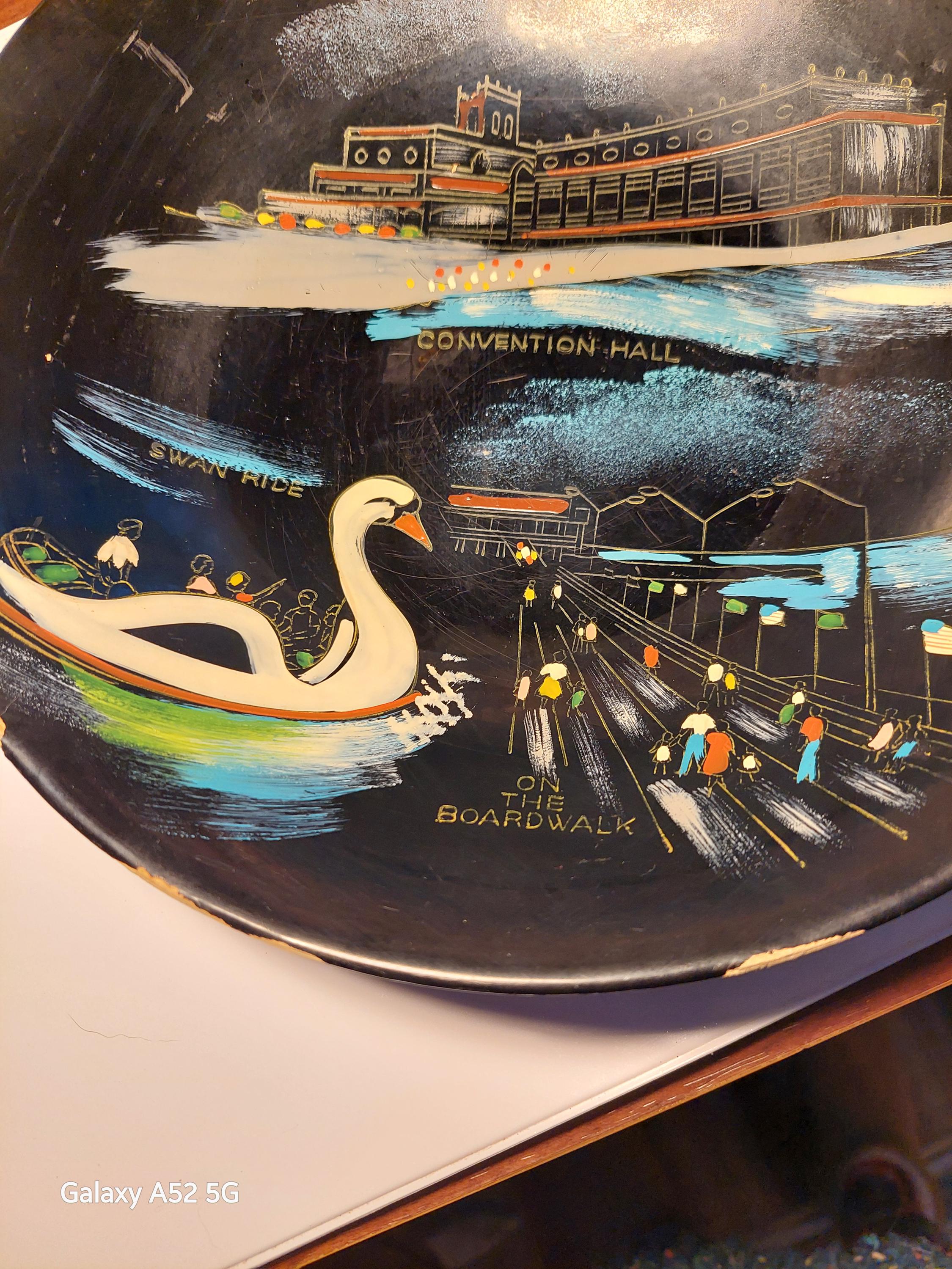 1960 ASBURY PARK Souvenir Black Lacquer Plate Bowl Lang Craft - Etsy