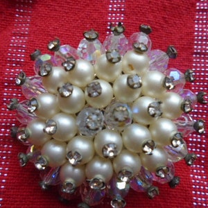Faux Pearl, Beads And Rhinestone Sunburst Style Brooch/Pin