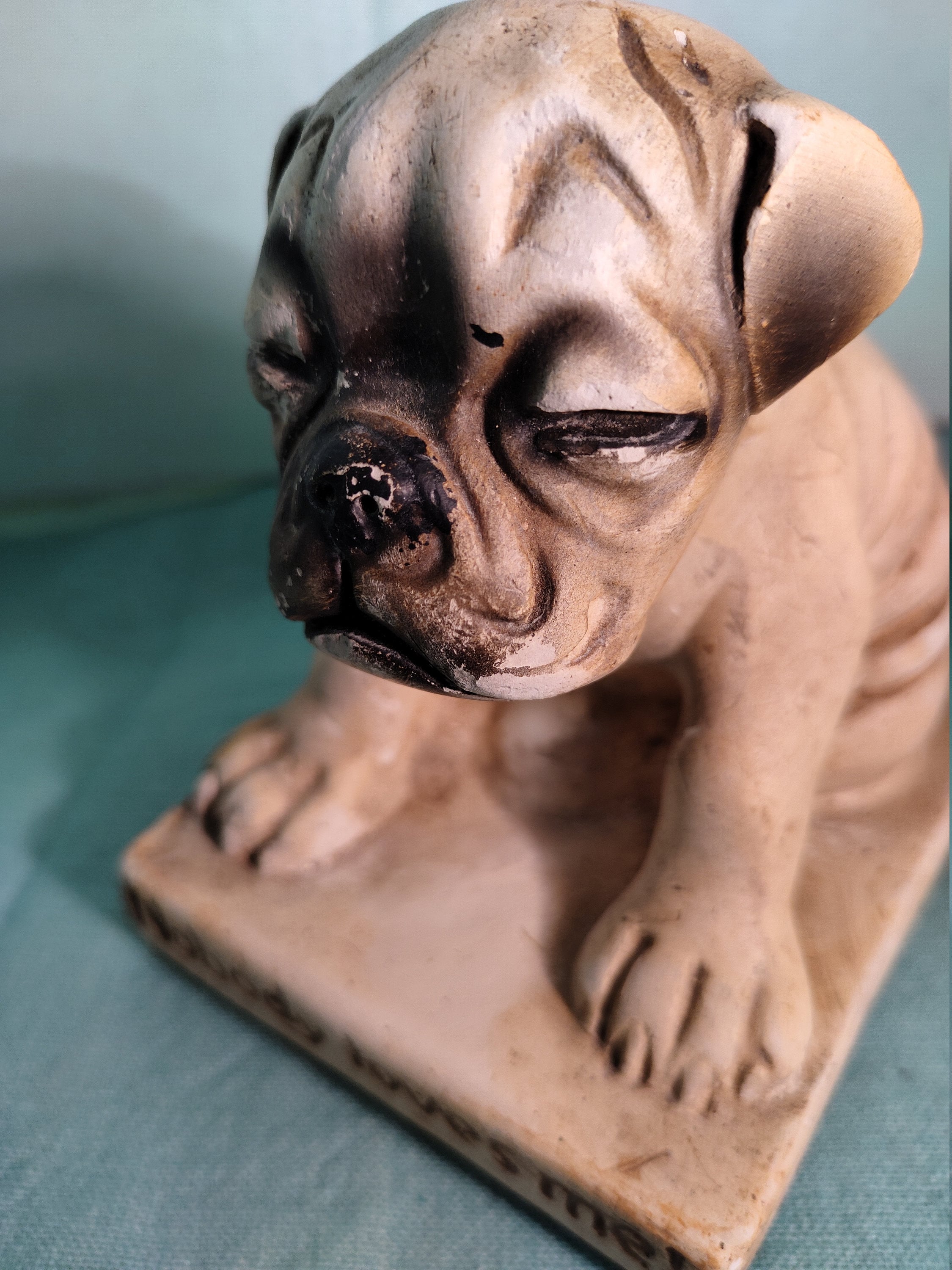 Vtg chalkware Bulldog &glass Bulldog 彫刻・オブジェ - 彫刻 Vtg chalkware Bulldog &glass Bulldog 彫刻・オブジェ - 彫刻