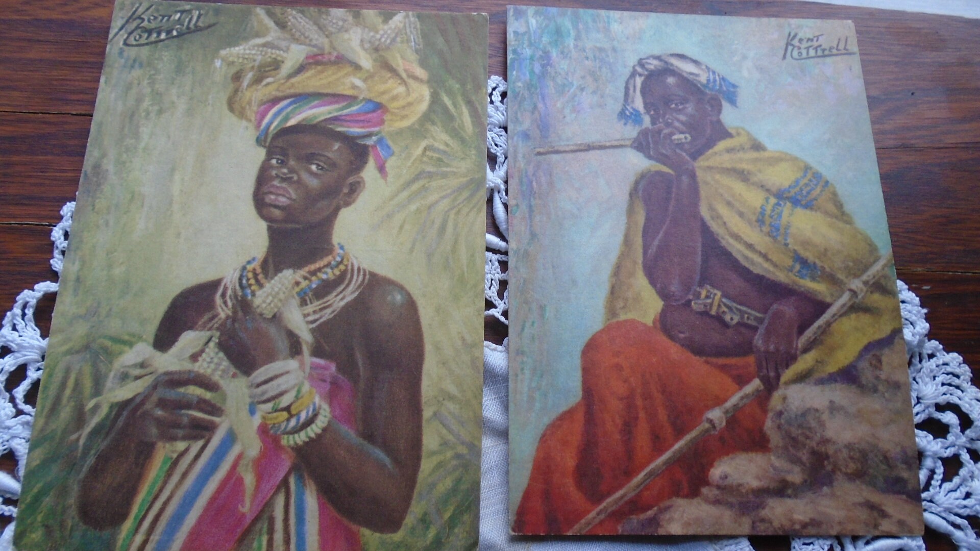 Vintage Native South African Postcards (5) - Original Painting by
