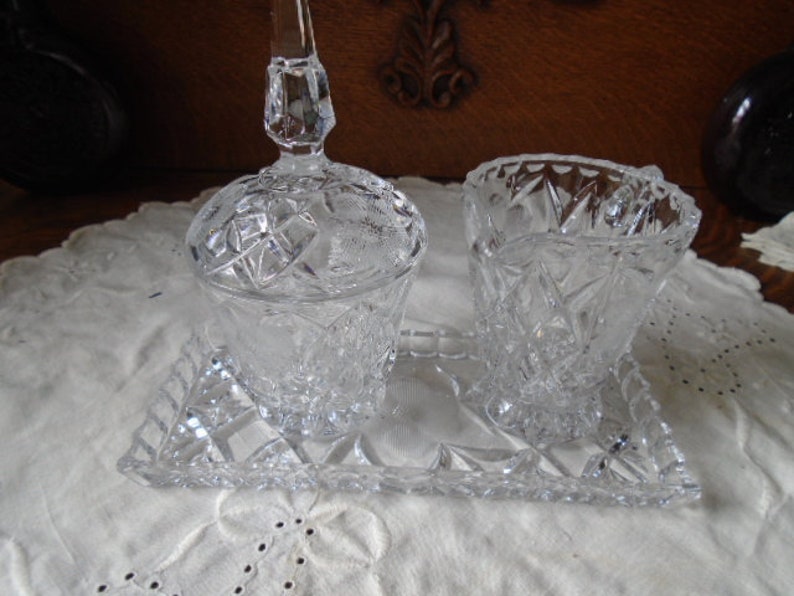 Vintage Etched Leaded Crystal Sugar/creamer With Tray/ Germany Etsy
