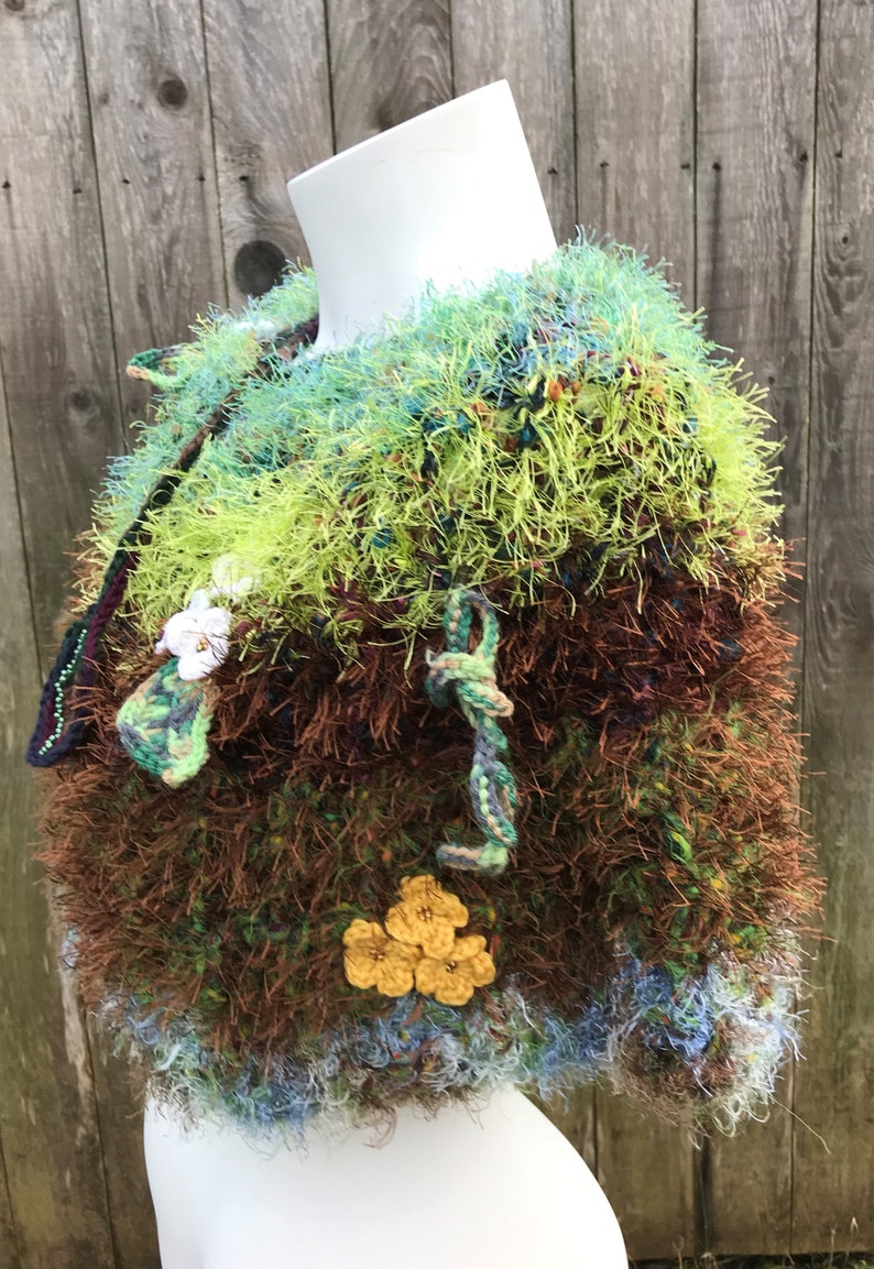 Woodland Fairy Elf Cosplay Capelet Fantasy Boho Art to Wear Mori Girl Falling Flowers Unique Free Shipping!