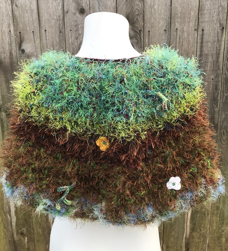 Woodland Fairy Elf Cosplay Capelet Fantasy Boho Art to Wear Mori Girl Falling Flowers Unique Free Shipping!