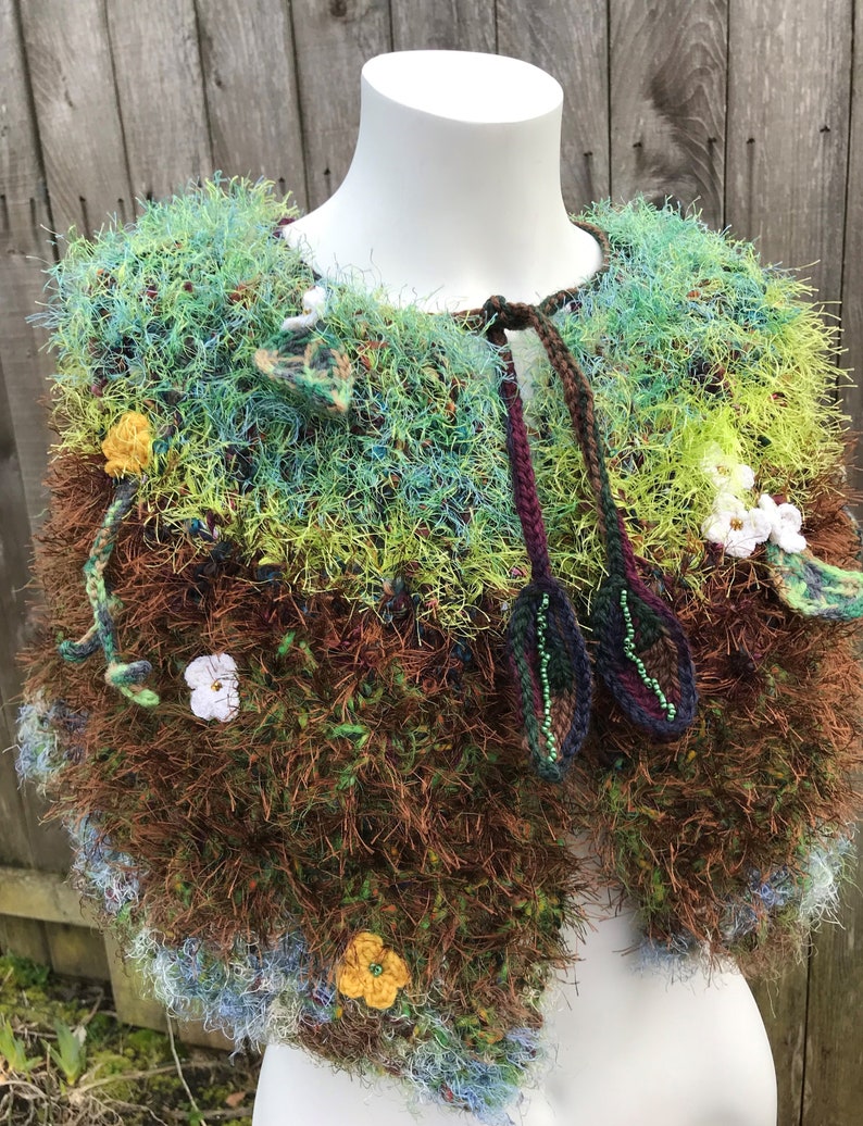 Woodland Fairy Elf Cosplay Capelet Fantasy Boho Art to Wear Mori Girl Falling Flowers Unique Free Shipping!