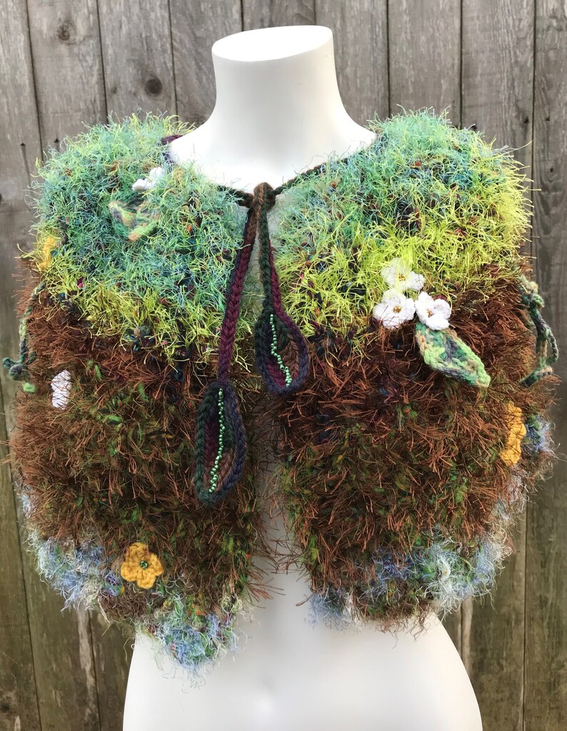 Woodland Fairy Elf Cosplay Capelet Fantasy Boho Art to Wear Mori Girl Falling Flowers Unique Free Shipping!