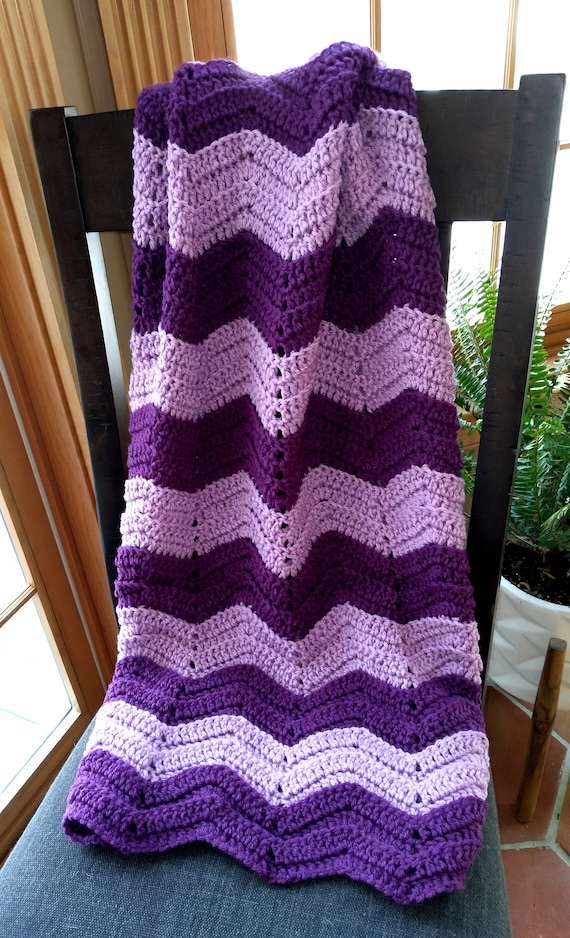 Handmade Crochet Light Orchid Purple and Dark Orchid Purple Baby Blanket 