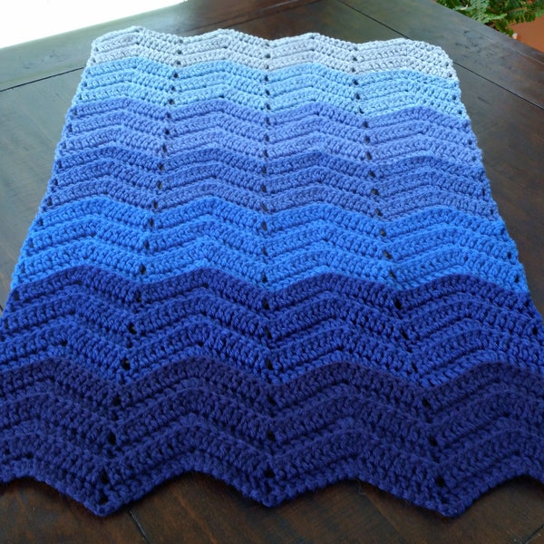 Handmade Crochet Rainbow/Ombre Baby Blanket in 7 Shades of Blue