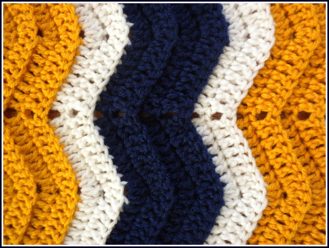 Handmade Crochet Navy Blue Gold and White Baby Blanket Etsy