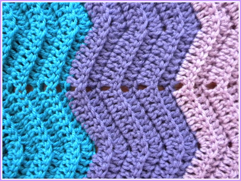 Turqoise and Lavender Rainbow-Style Baby   Blanket in Rich Jewel Tones Boysenberry Teal Orchids Handmade Crochet Deep Purple