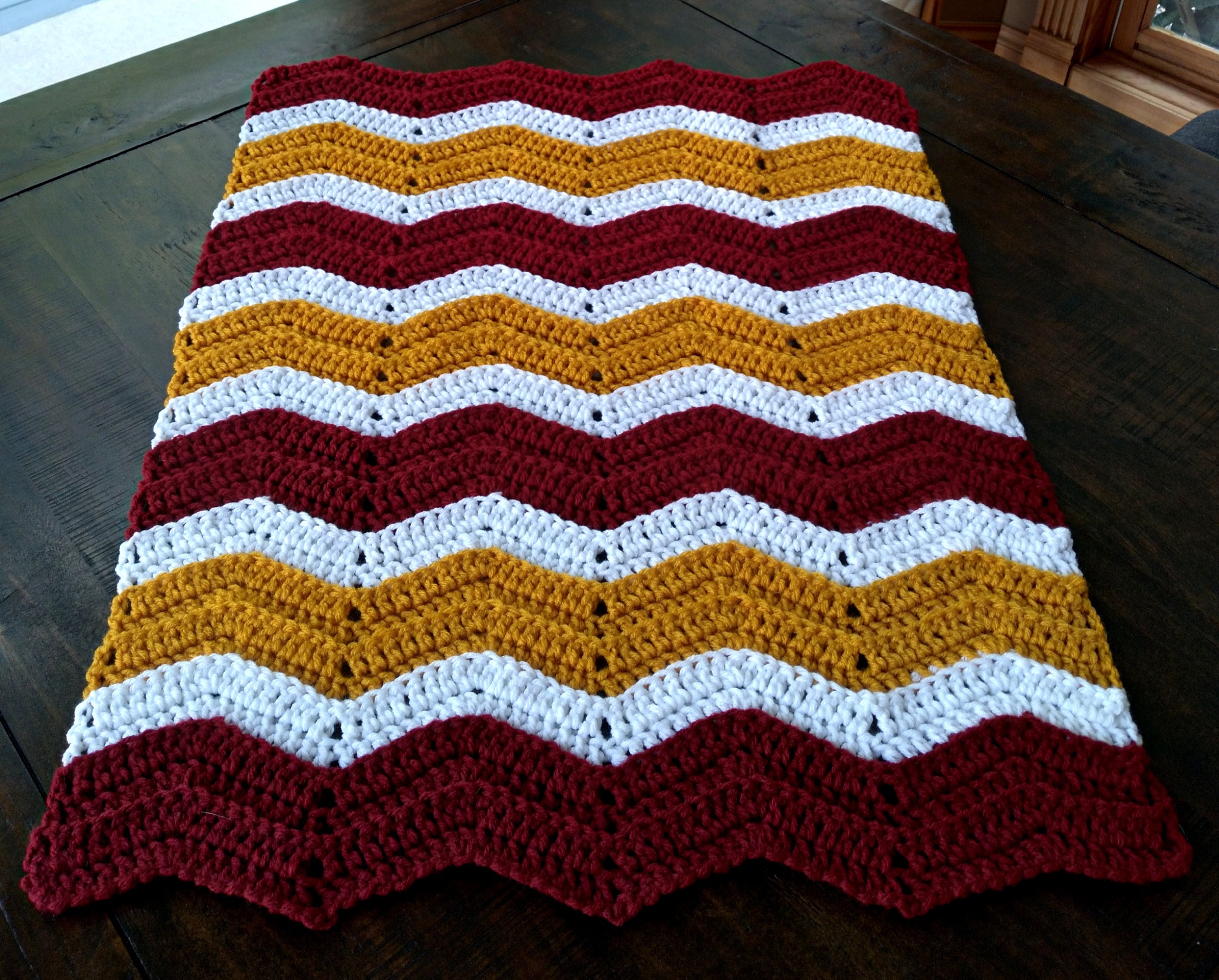 Handmade Crochet Burgundy Gold and White Baby Blanket
