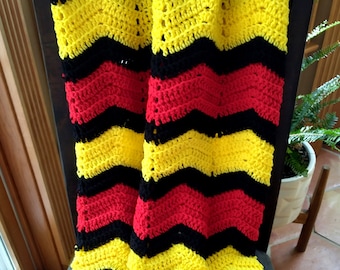 Handmade Crochet Cherry Red, Bright Yellow and Black Baby Blanket