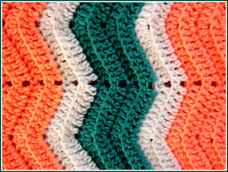 Peach and White Baby Blanket Handmade Crochet Jade Green