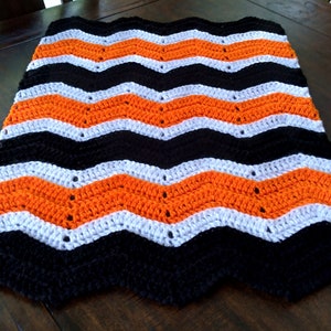 Handmade Crochet Black, White and Orange Halloween Baby Blanket