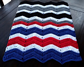 Handmade Crochet "A House Divided" Baby Sports Blanket: Chicago vs Chicago, Red, Royal Blue, Grey, Black and White