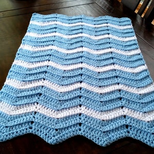 Handmade Crochet Light Blue and White Baby Blanket
