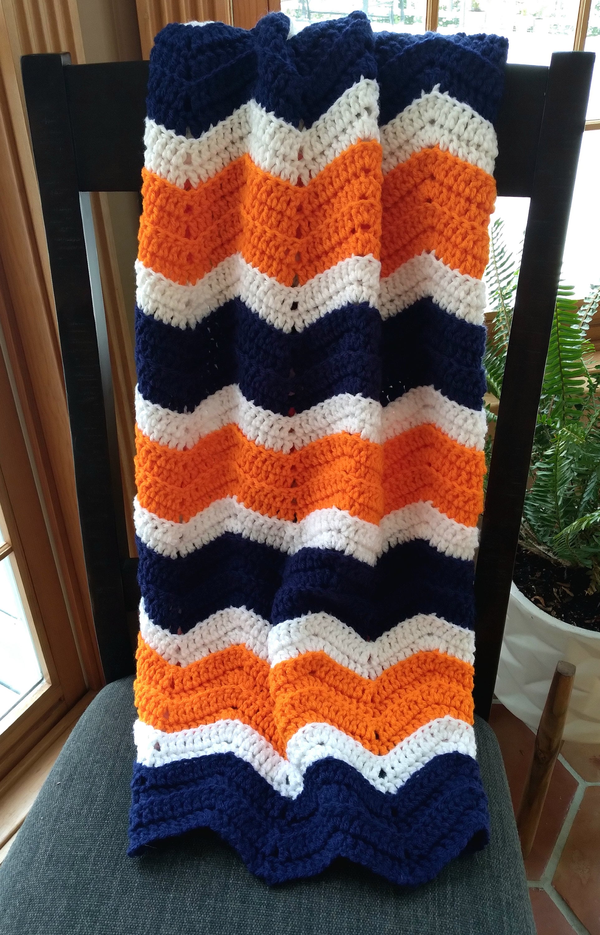Orange and blue crochet blanket hotsell