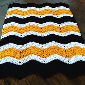 Handmade Crochet Black, Yellow Gold and White Bumble Bee Themed Baby Blanket