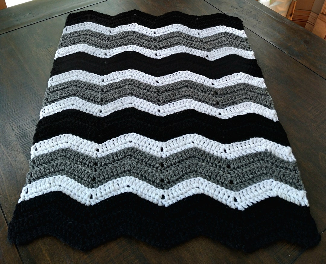 Handmade Crochet Black White and Gray Baby Blanket Etsy Canada