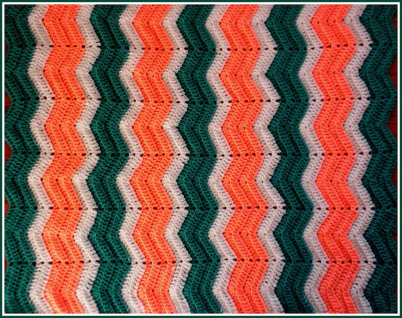 Peach and White Baby Blanket Handmade Crochet Jade Green