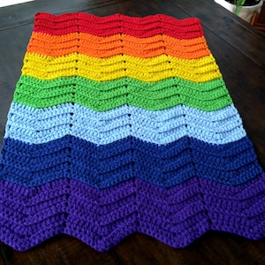 Handmade Crochet Red, Orange, Yellow, Lime Green, Baby Blue, Royal Blue and Purple Rainbow Baby Blanket image 1