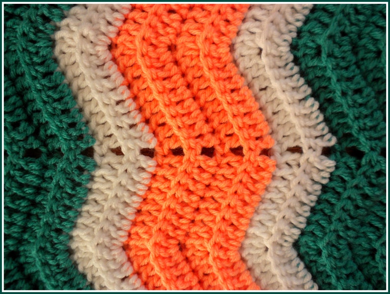Peach and White Baby Blanket Handmade Crochet Jade Green