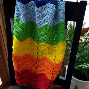 Handmade Crochet Red, Orange, Yellow, Lime Green, Baby Blue, Royal Blue and Purple Rainbow Baby Blanket image 3