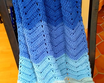 Handmade Crochet Rainbow/Ombre Baby Blanket in 7 Shades of Blue