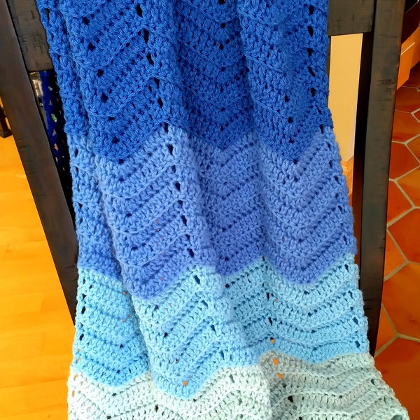 Handmade Crochet Rainbow/Ombre Baby Blanket in 7 Shades of Blue