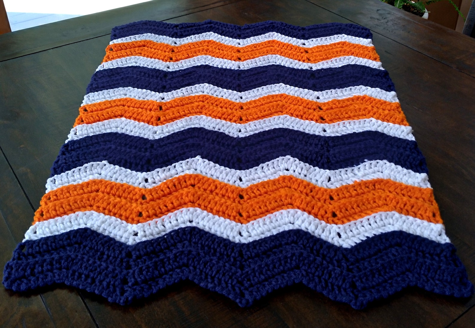 Handmade Crochet Navy Blue Orange and White Baby Blanket Etsy