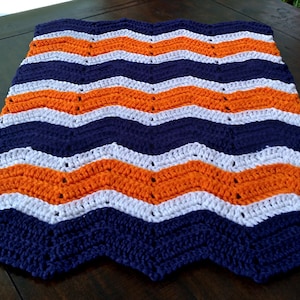 Handmade Crochet Navy Blue, Orange and White Baby Blanket