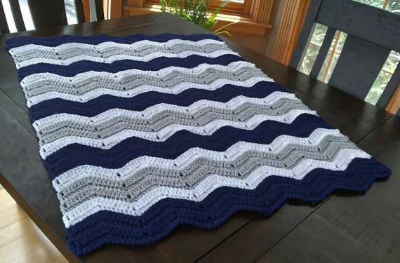 Handmade Crochet Navy Blue, Light Gray/silver and White Baby  display picture 2