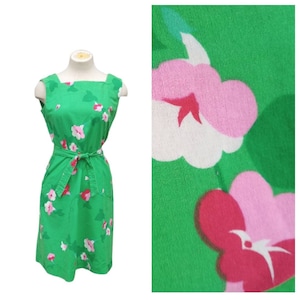 Vintage 1970s Green and Pink Floral Wrap Dress by Malia Honolulu image 1