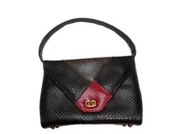 Incredible Vintage Top Handle Color Block Snakeskin Purse By Lia Handbag, Rockabilly Pinup Handbag