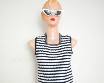 Vintage 70s Navy and White Striped Tank Top