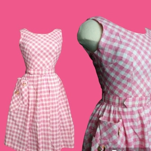 NEW WITH TAGS!! 1950s Pink Gingham Check Dress Rockabilly Pinup Girl Clothing