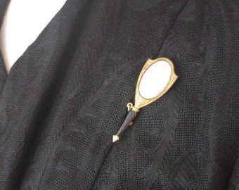 Vintage Victorian Early 1900s Mini Hand Mirror Brooch Pin