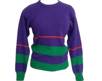 Vintage 80s Purple Color Block Striped Wool Sweater