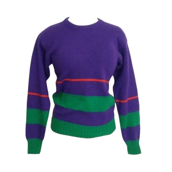Vintage 80s Purple Color Block Striped Wool Sweater