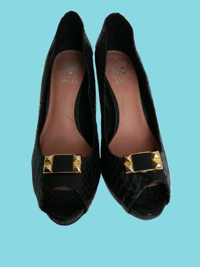 Vintage Studded Gold and Black Leather Rock and Roll Shoe Clips