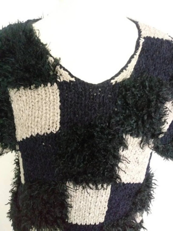 Vintage 90s Side Effects Shaggy Checked Sweater - image 5