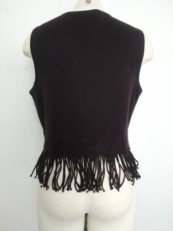 Vintage Maggy London Dark Brown Vest With Fringe … - image 6