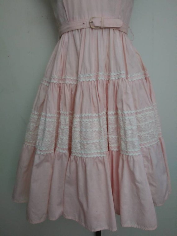 Vintage 1950s Pink Dress Full Skirt Cotton Dress … - image 5