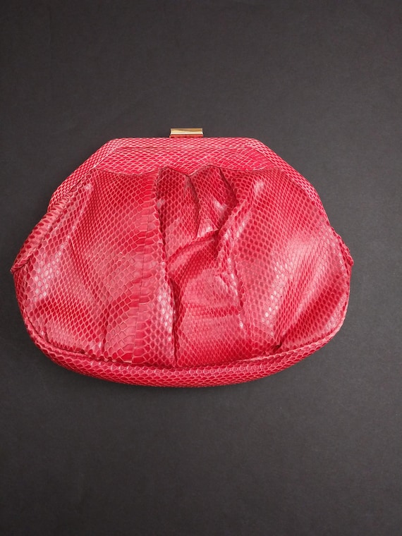 Vintage 80s Red Snakeskin Clutch/Purse by Hornes P