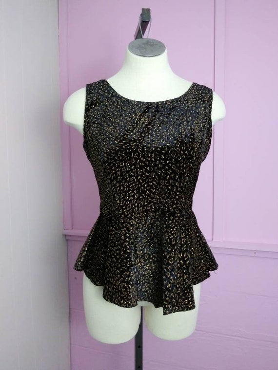 Vintage 40s 50s Velvet Taffeta Black and Gold Leop