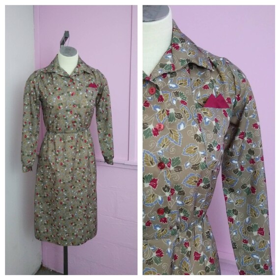Vintage 1980s Floral Print Secretary Dress