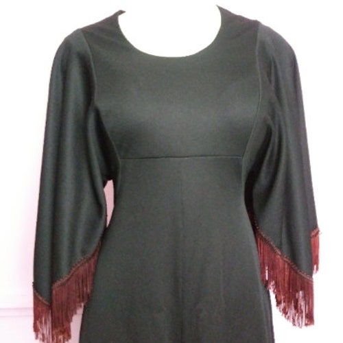 Vintage Wide Leg 1970s Black Fringe Jumpsuit Palazzo One shops Piece