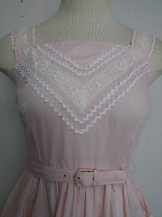 Vintage 1950s Pink Dress Full Skirt Cotton Dress … - image 8