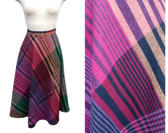 Vintage Plus Size 1970s Rainbow Wool Blend Paid Midi Skirt by Summit Sportswear