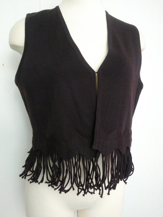 Vintage Maggy London Dark Brown Vest With Fringe … - image 2