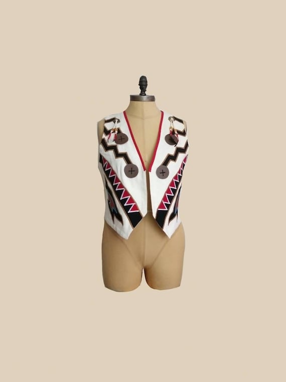 Mexican Vest Bohemian Aztec Hippie Boho Size Medi… - image 1